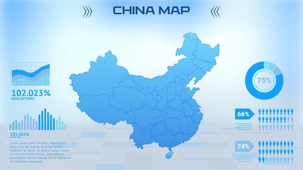 Blue China Map with States Political China infographic map vector illustration