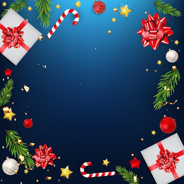 Blue Christmas Holiday Party Background. Happy New Year and Merry Christmas Poster Template. Vector Illustration