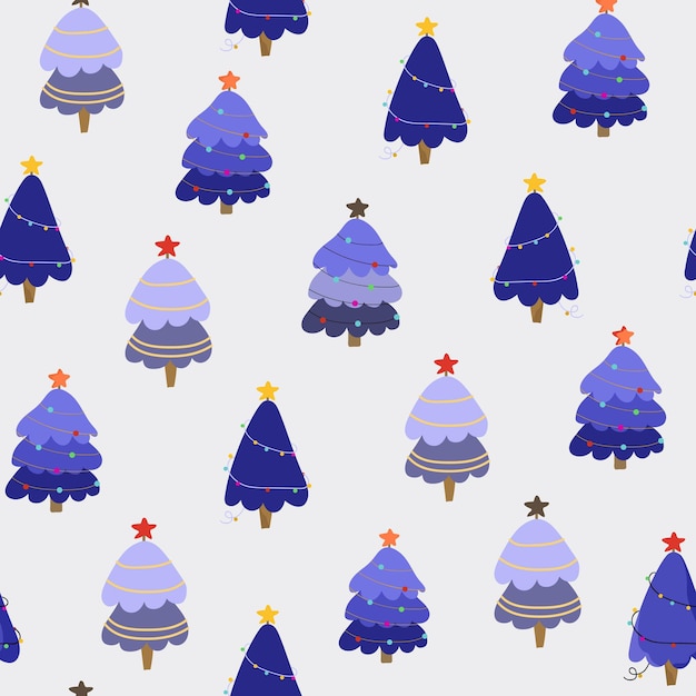 Blue christmas tree seamless pattern