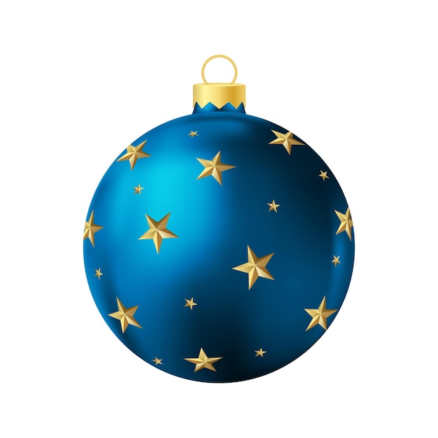 Blue Christmas tree toy with gold stars Realistic color illustration