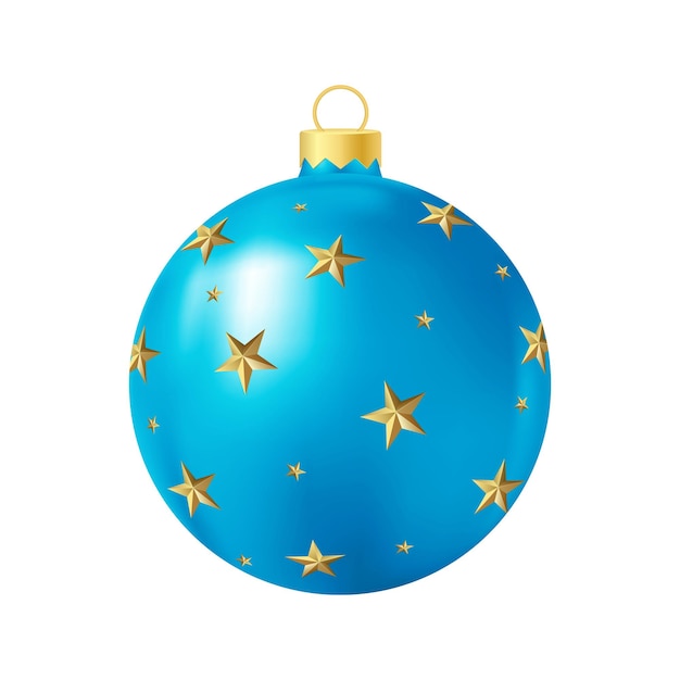 Blue Christmas tree toy with gold stars Realistic color illustration