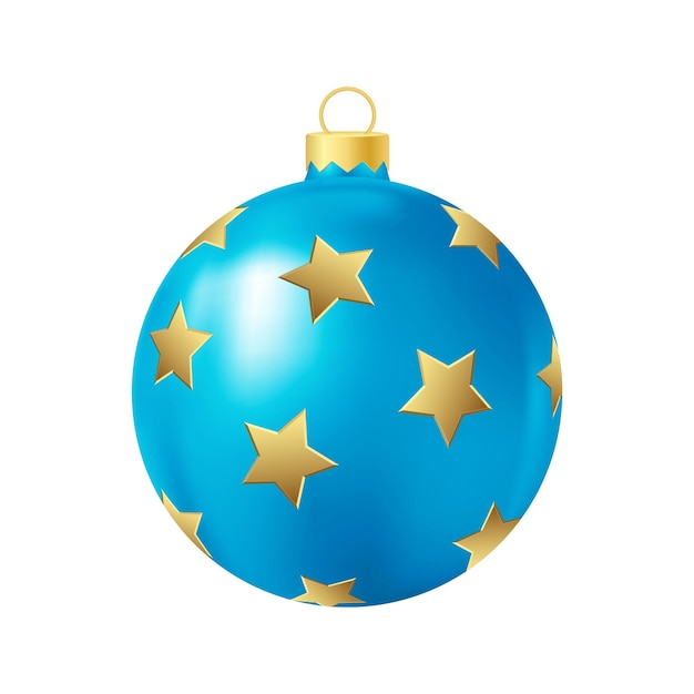 Blue Christmas tree toy with gold stars Realistic color illustration