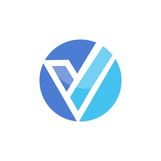 A blue circle with the letter v in the center logo design vector image