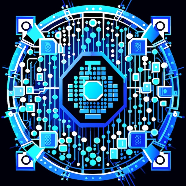 blue circuit board cyber circuit digital circuit qr bar vector illustration