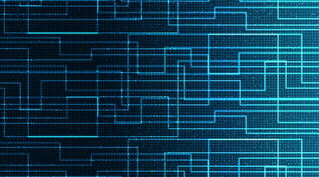 Blue Circuit Microchip on Technology Background, Hi-tech Digital and security Concept