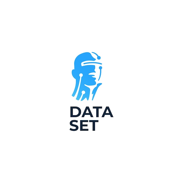 Blue clean and simple data set logo with artificial intelegent symbol for big data company