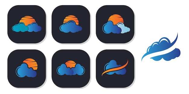 Blue cloud and sun icon vector logo