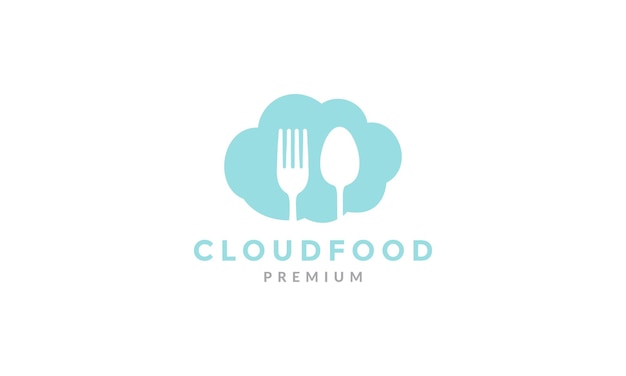 Blue cloud with spoon and fork logo vector symbol icon design graphic illustration