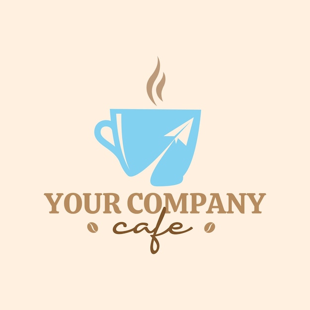 Blue Coffee cup with plane paper logo template vector illustration for Cafe company brand