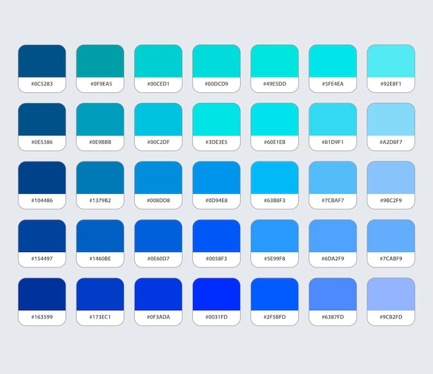 Vector blue color palette with hex