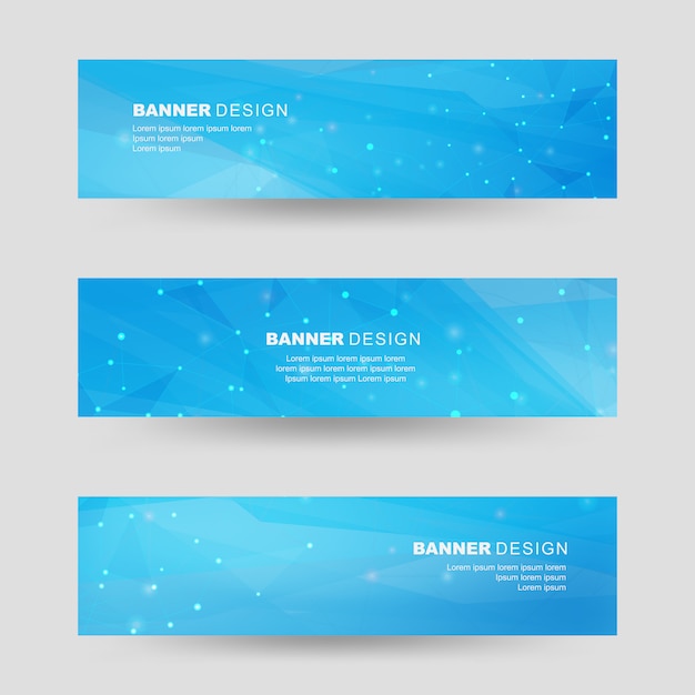 Blue color polygonal shapes banner set