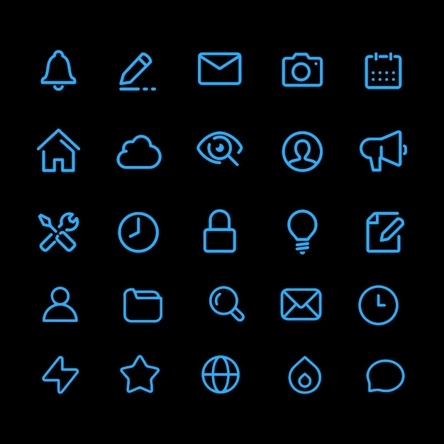 Blue color set of UI icons user interface vector icons