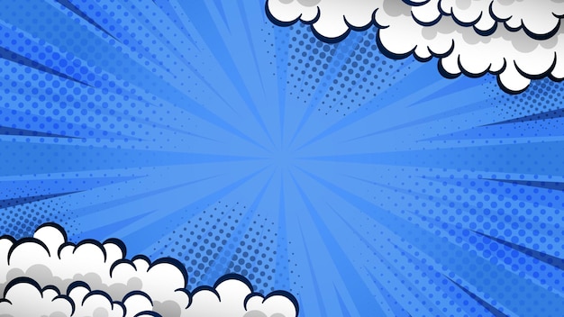 Blue comic abstrack background pop art book or poster background with halftone and cloud effect