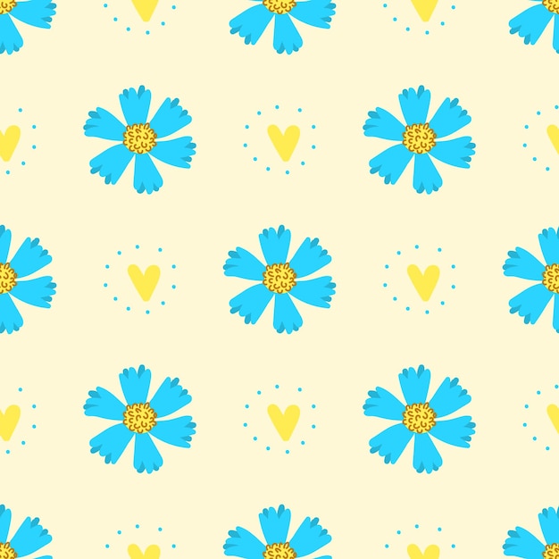 Blue cornflowers on a yellow background Pattern