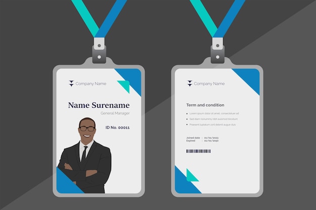 Vector blue corporate id card template clean id card design with realistic lanyard mockup