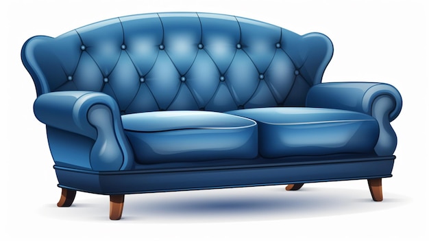 a blue couch with a blue leather cover sits on a white background