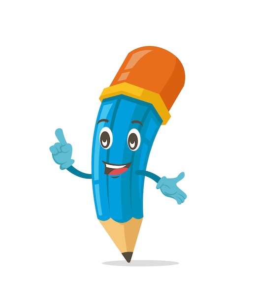 Blue cute pencil mascot character