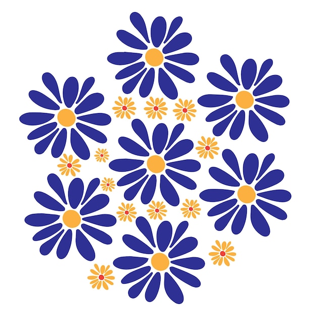 Blue daisy flower pattern with handdrawn icon