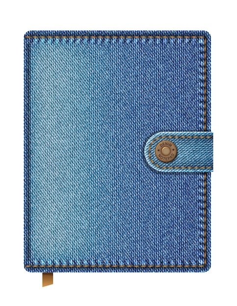 Blue denim notebook isolated on white background. 