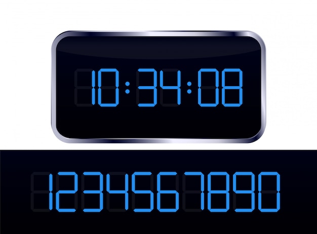 Blue digital clock vector and number set