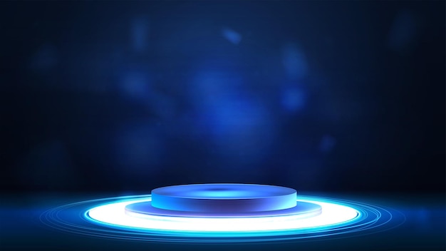 Blue digital podium with circle shine lamp on floor