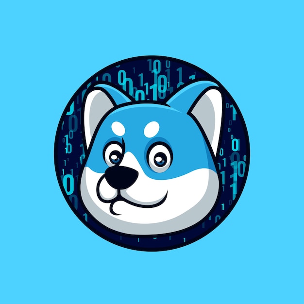 Blue Doge Coding Creative Cartoon Logo Design