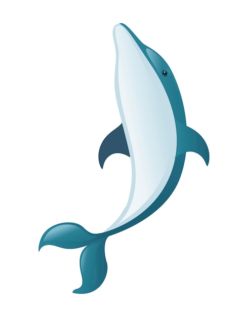 Blue dolphin cartoon sea animal design flat vector illustration isolated on white background.