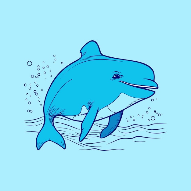 A blue dolphin in the water