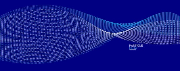 Vector blue dots in motion dark vector abstract background particles array wavy flow curve lines of points in movement technology and science illustration