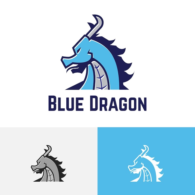 Blue Dragon Head Cool Esport Game Logo