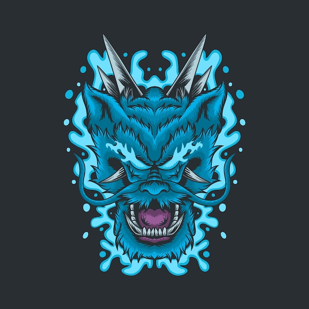 Blue dragon head illustration and water element