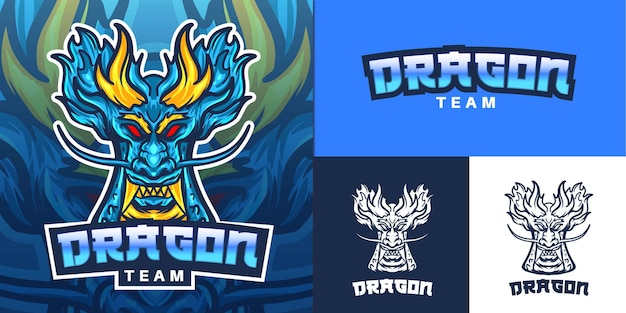 Blue dragon mascot logo for e-sport illustration