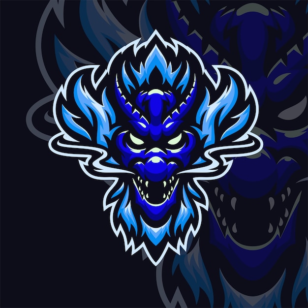 blue dragon mascot logo esport ptemium vector