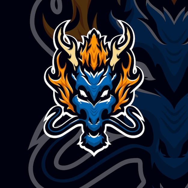 Blue dragon masscot logo esport premium vector