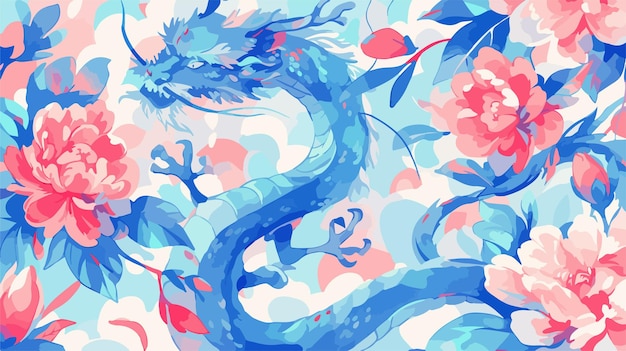 Vector a blue dragon with flowers in the background