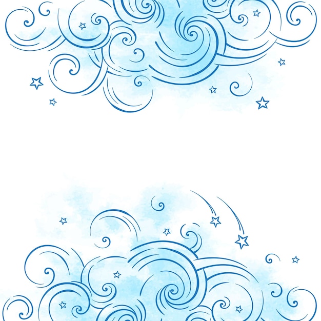 Blue dream cloud and shooting stars boho doodle background vector