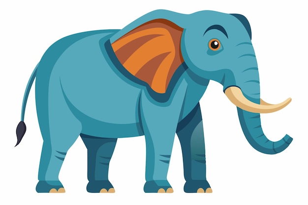 Vector a blue elephant with orange ears and a white tusk