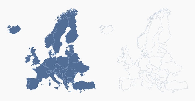 Blue europe map with countries outline for presentations posters infographics