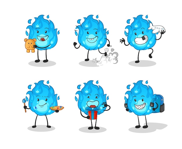 Vector blue fire children group character cartoon mascot vector