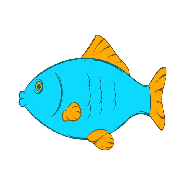 Blue fish icon in cartoon style on a white background