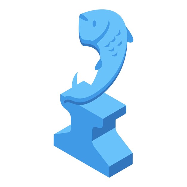 Vector blue fish jumping out of water onto anvil isometric illustration