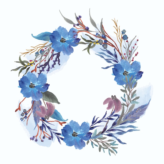 Blue floral and splash watercolor wreath