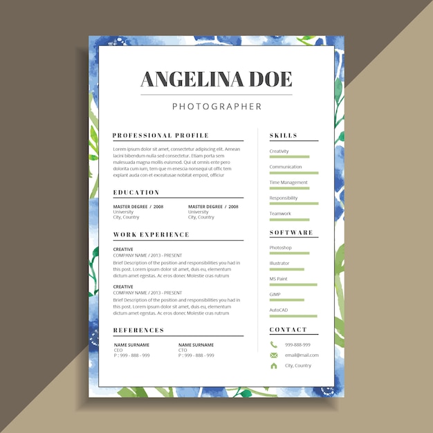 Blue Flower Floral Resume CV Design