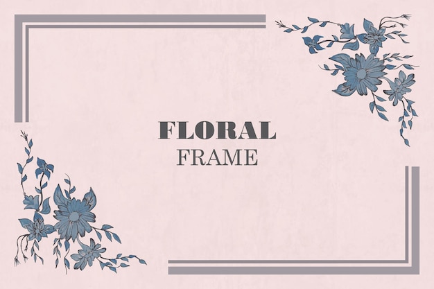 Blue flower frame background with watercolor