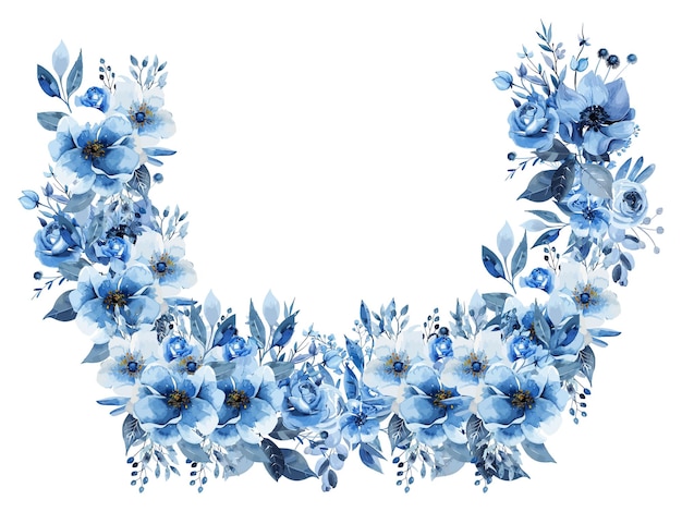 Vector blue flower frame background with watercolor