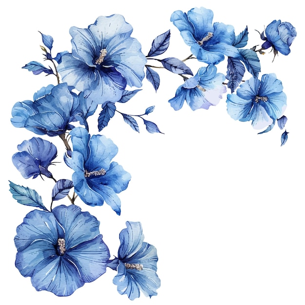 blue flower frame border vector illustration in watercolor style