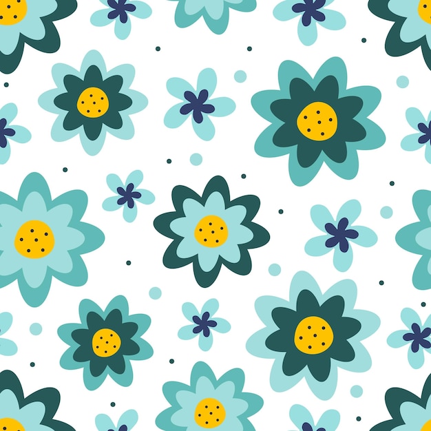 Blue flowers semless pattern Cartoon style