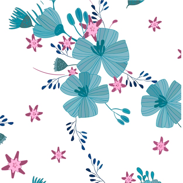 blue flowers vector  seamless pattern