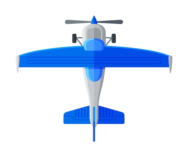 Blue Flying Aircraft Airplane View from Above Air Transport Vector Illustration