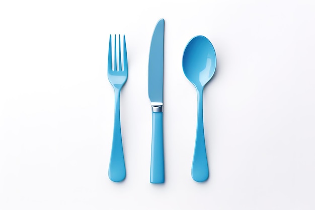 a blue fork and a blue knife are next to a blue fork